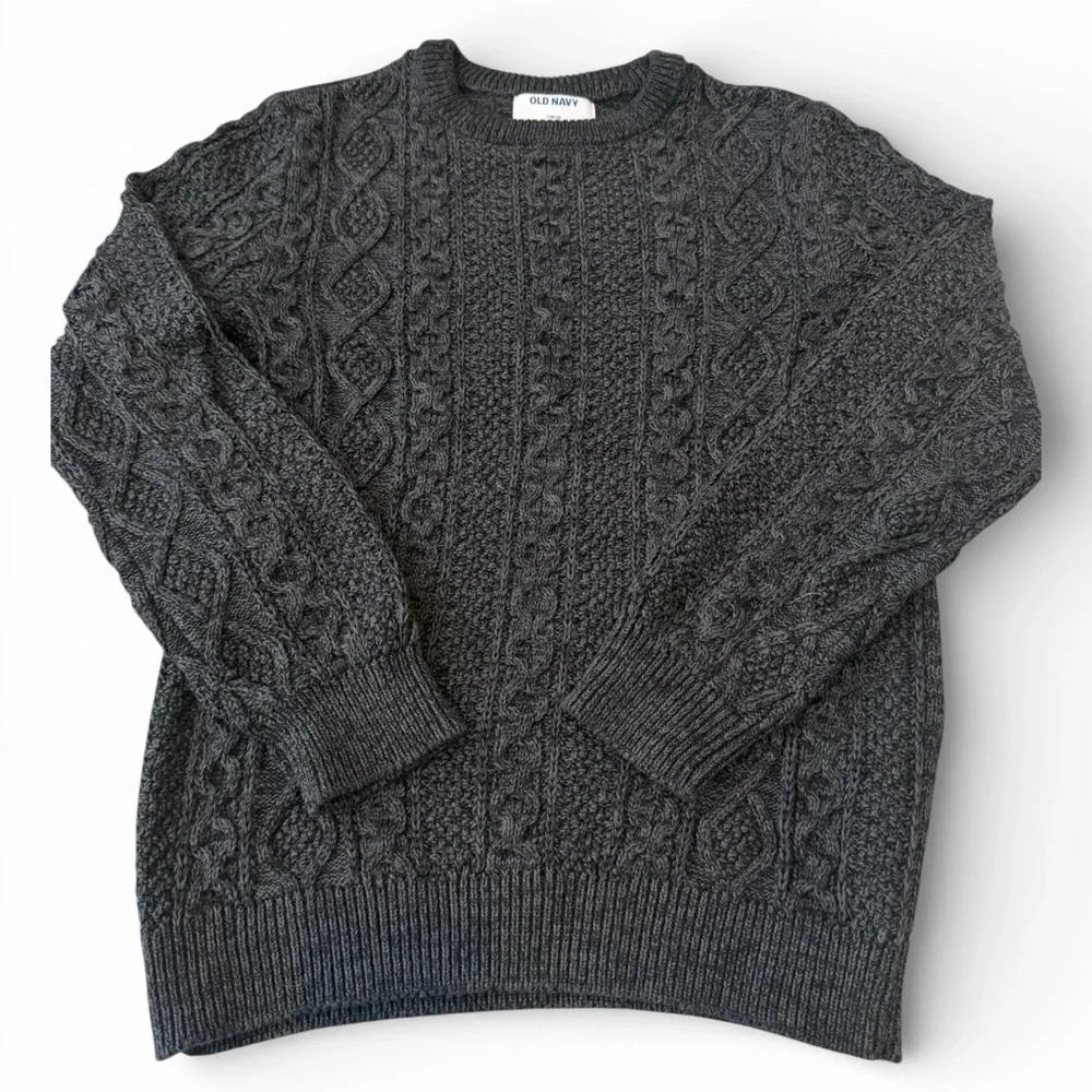 Old Navy Chunky Charcoal Grey Cable Knit Sweater Boys‎ Youth Large 10-12 NWT